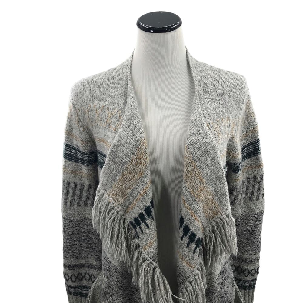 Cabi Shetland Fringe Long Open Front Sweater - image 5